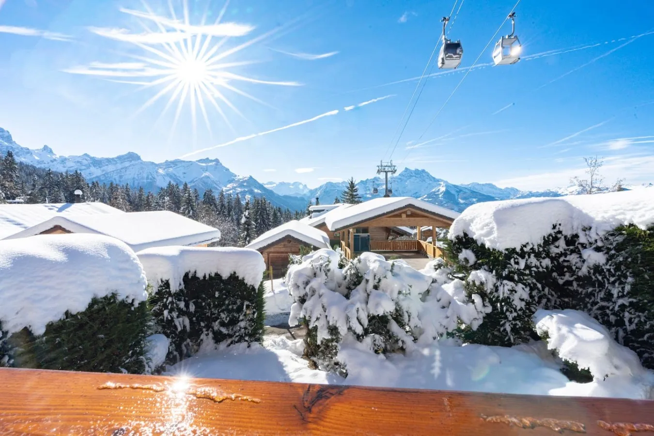 View from the terrace of the gondola and the snowy peaks, Villars-sur-Ollon